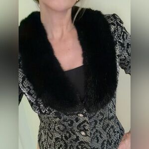 90’s Y2K vintage black gray fur collar jacket Cachet The Nanny mob medium m